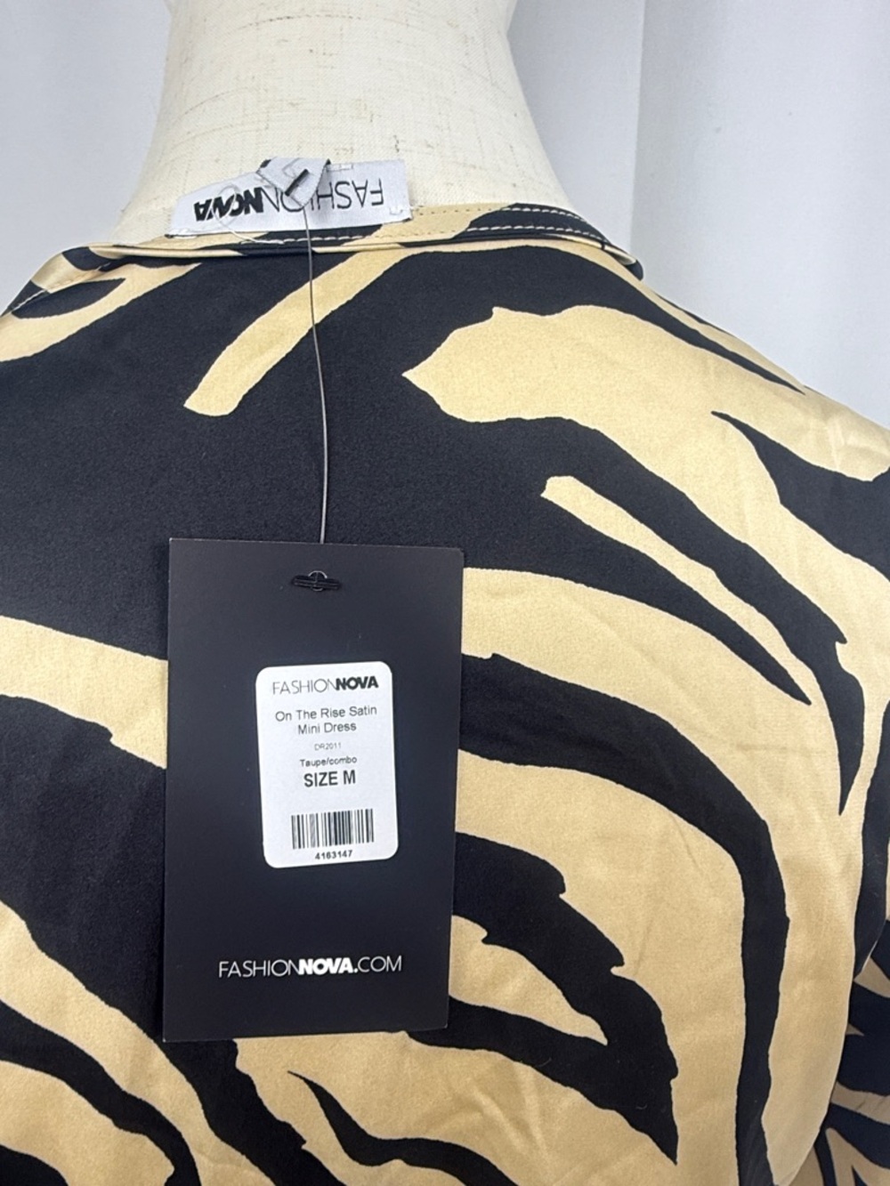 Fashion Nova Taupe & Black Zebra Satin Mini Dress - Picture 2 of 3